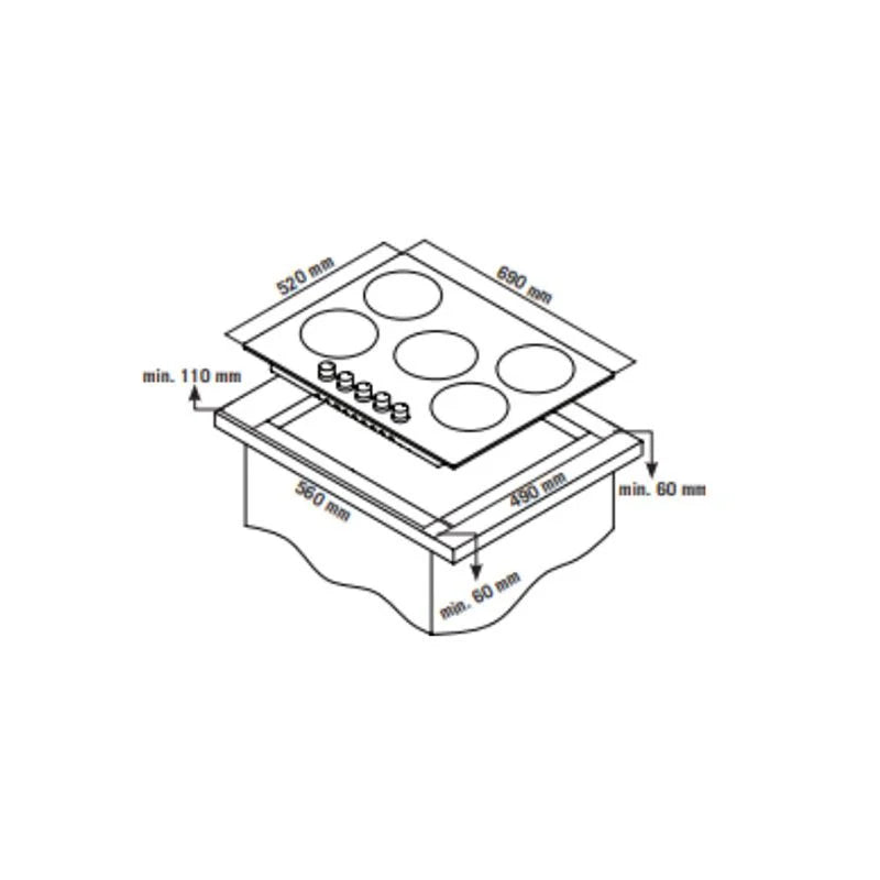 Prima PRGH226 70cm Gas on Glass Hob - Black Glass