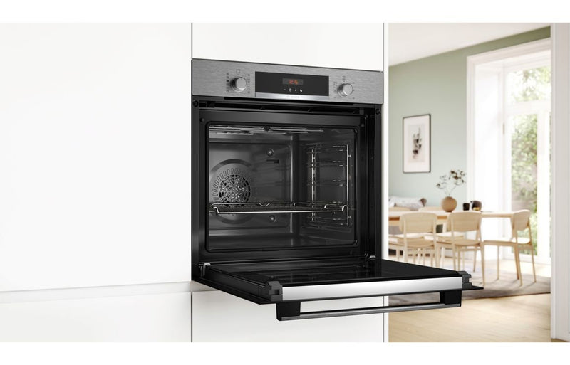 Bosch Series 4 HQA574BS3B Single Pyrolytic Oven with Added Steam - Black & Stainless Steel - The Kitchen Box