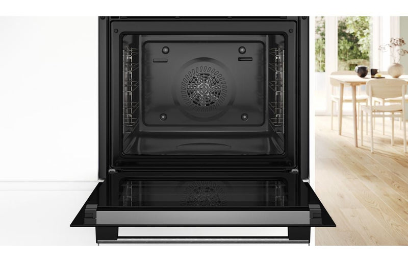 Bosch Series 4 HQA574BS3B Single Pyrolytic Oven with Added Steam - Black & Stainless Steel - The Kitchen Box