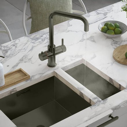 Hanstrom 3 - in - 1 Square Touch Instant Boiling Water Tap - Brushed Gunmetal Grey - The Kitchen Box