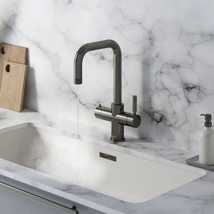 Hanstrom 4 - in - 1 Square Instant Boiling Water Tap - Brushed Gunmetal Grey - The Kitchen Box