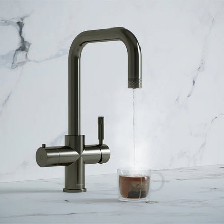 Hanstrom 4 - in - 1 Square Instant Boiling Water Tap - Brushed Gunmetal Grey - The Kitchen Box