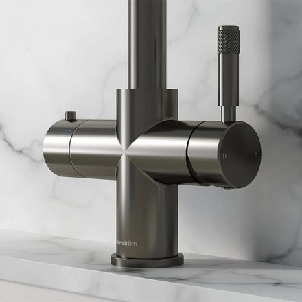 Hanstrom 4 - in - 1 Square Instant Boiling Water Tap - Brushed Gunmetal Grey - The Kitchen Box