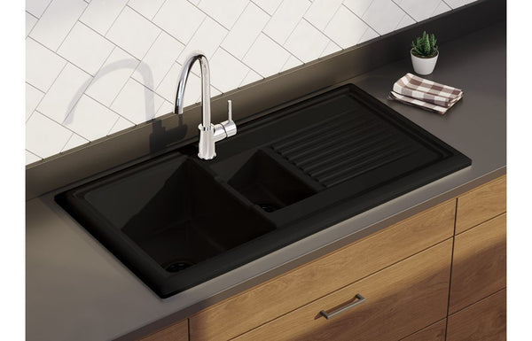 Prima 1.5B 1D Reversible Ceramic Inset Sink - Black - The Kitchen Box