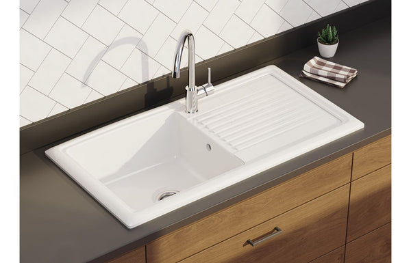 Prima 1B 1D Reversible Ceramic Inset Sink - White - The Kitchen Box