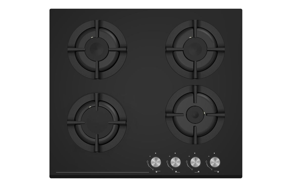 Prima PRGH224 60cm Gas on Glass Hob - Black Glass UK