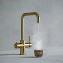 Verana 3 - in - 1 Square Instant Boiling Water Tap - Brushed Brass - The Kitchen Box
