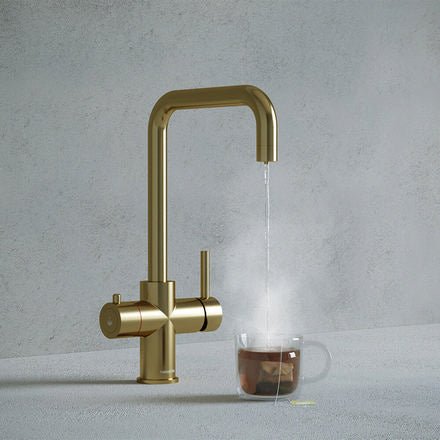 Verana 3 - in - 1 Square Instant Boiling Water Tap - Brushed Brass - The Kitchen Box