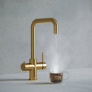 Verana 3 - in - 1 Square Instant Boiling Water Tap - Brushed Gold - The Kitchen Box