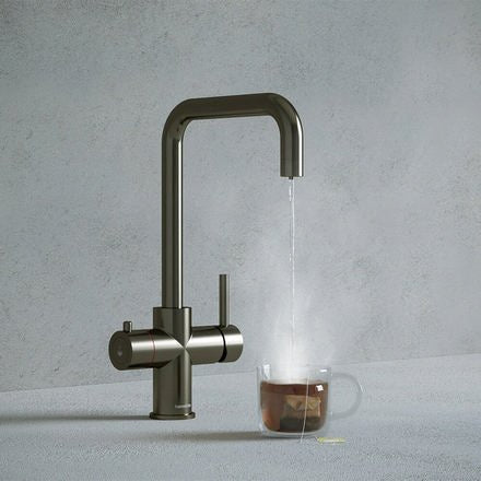 Verana 3 - in - 1 Square Instant Boiling Water Tap - Brushed Gunmetal Grey - The Kitchen Box
