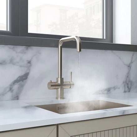 Verana 3 - in - 1 Square Instant Boiling Water Tap - Brushed Nickel - The Kitchen Box