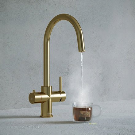 Verana 3 - in - 1 Swan Instant Boiling Water Tap - Brushed Brass - The Kitchen Box