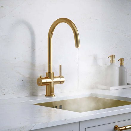 Verana 3 - in - 1 Swan Instant Boiling Water Tap - Brushed Gold - The Kitchen Box