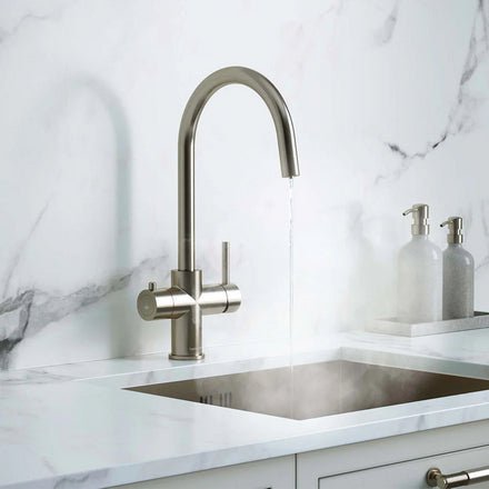 Verana 3 - in - 1 Swan Instant Boiling Water Tap - Brushed Nickel - The Kitchen Box