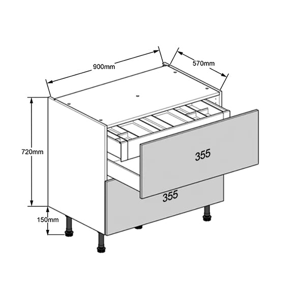 900 2-Drawer Cabinet with Concealed Cutlery Drawer and Tray