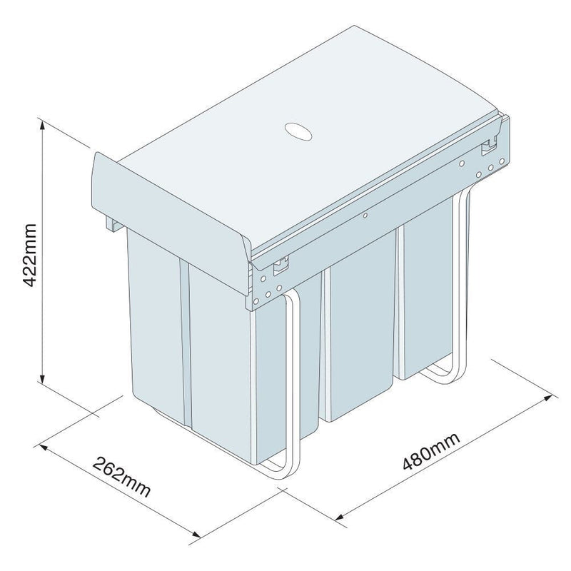 Innostor, Pull Out Waste Bin, Base Mounted, Segregated 30 Litre Capacity