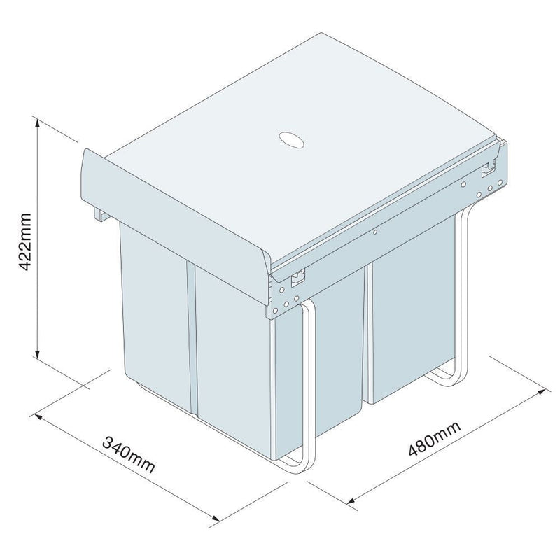 Innostor, Pull Out Triple Recycling Waste Bin, Segregated 40 Litre Capacity