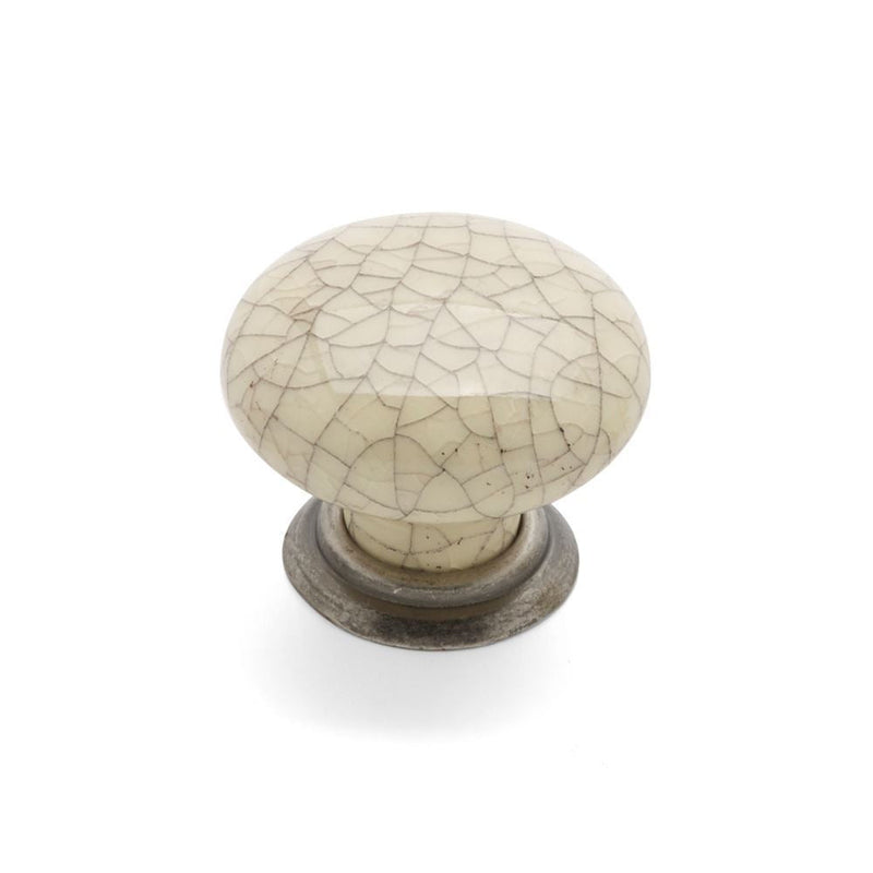 Winchester Round Knob & Back Plate 35mm Diameter Antique / Cream Crackle