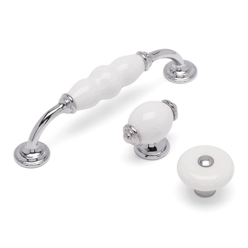 Crackle T Knob Chrome / White Crackle