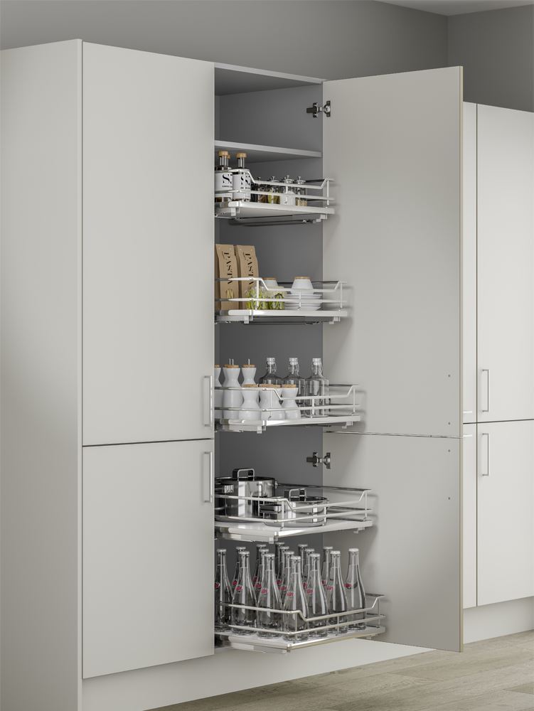 Innostor Plus, Individual Pull Out 5 Piece Larder Pack with Soft Close, To Suit 800mm Wide Base Cabinet, Chrome / Grey
