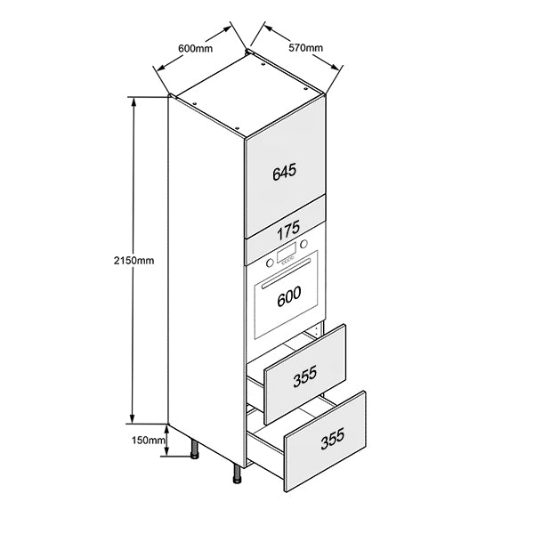Single Oven with 2 Pan Drawers Tall