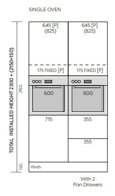 Single Oven with 2 Pan Drawers Tall